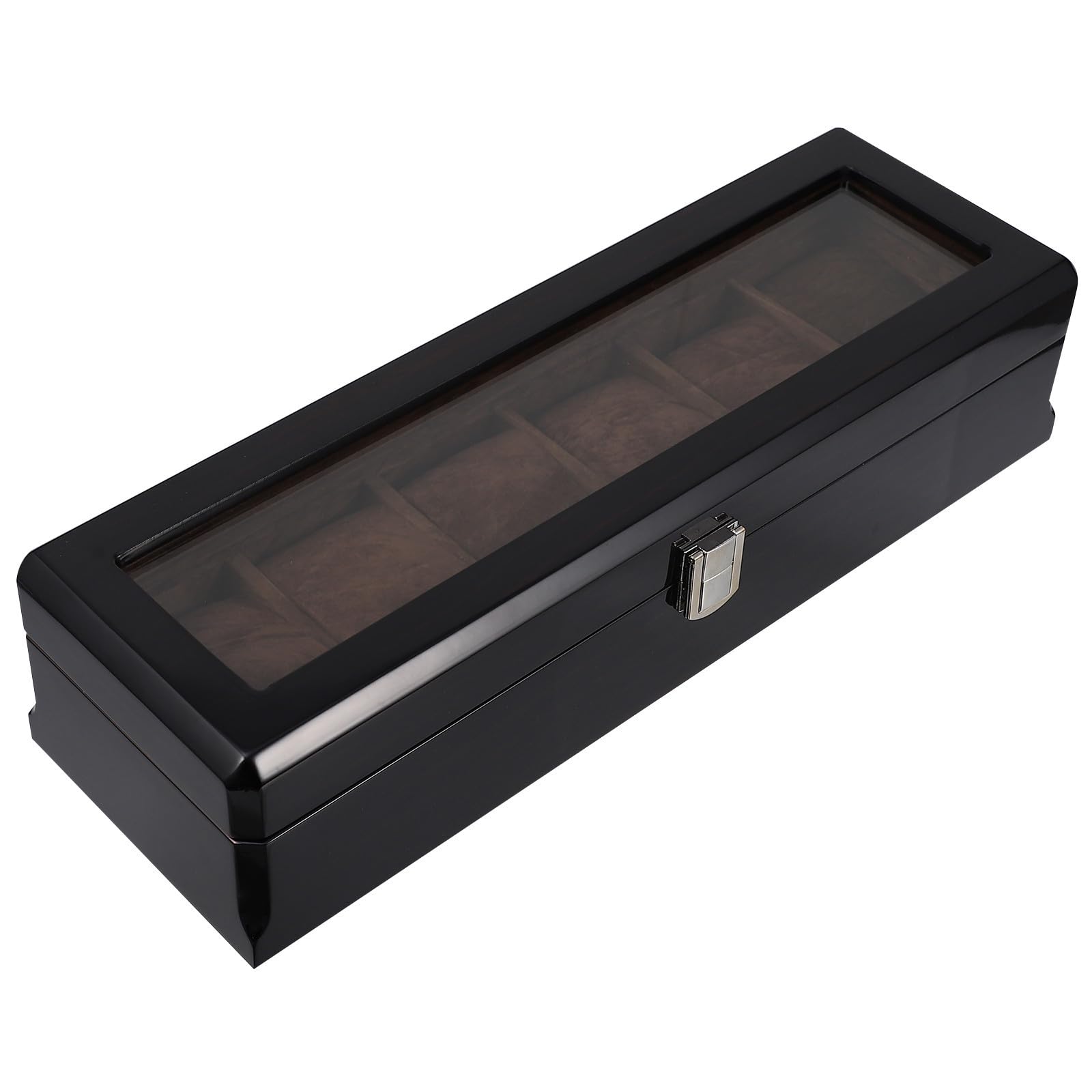 SHINEOFI Elegante Uhrenbox und Schmuckkästchen mit Glasdeckel und Flanellfutter Schützende Aufbewahrungsbox für Uhren und Schmuck für Zuhause und Reisen