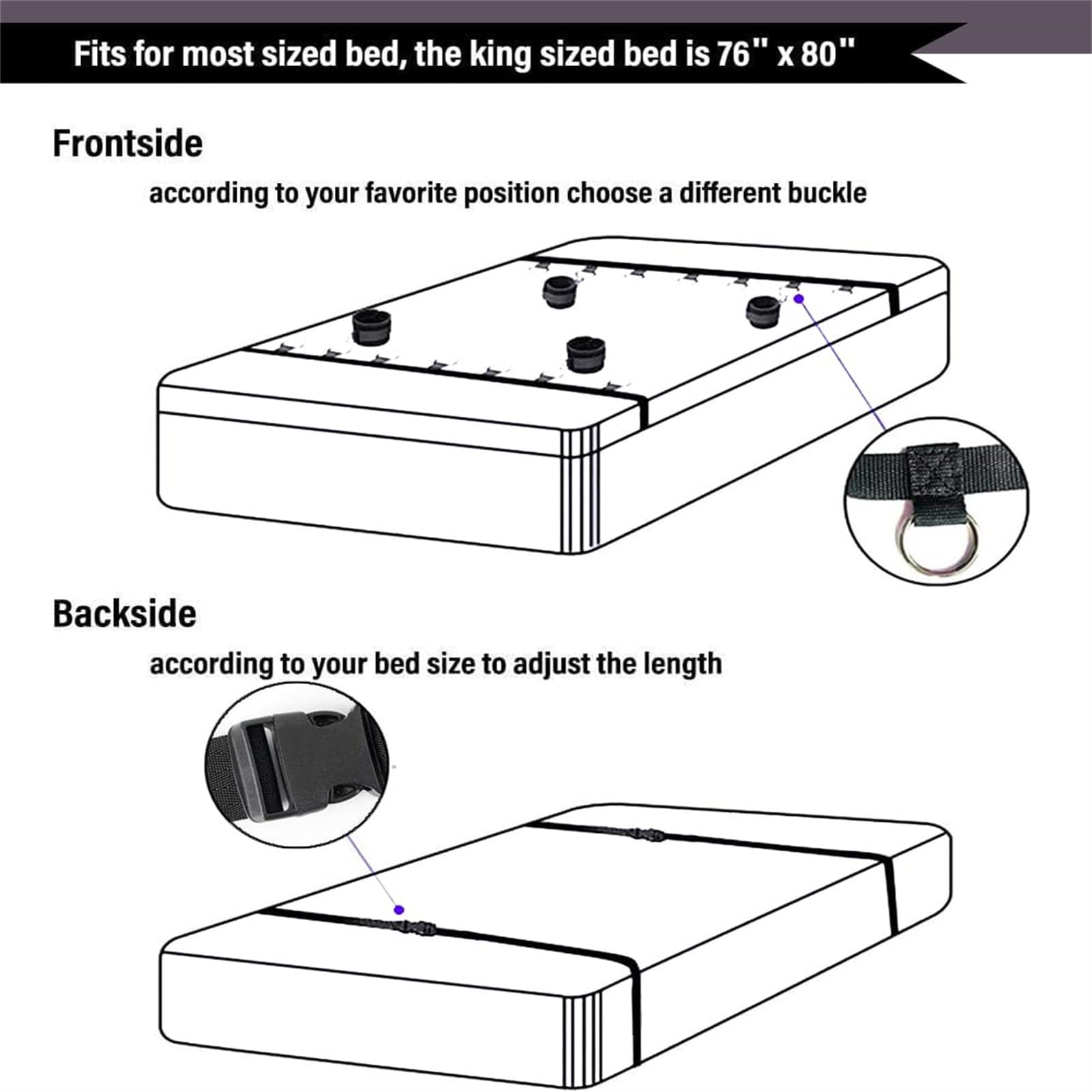 Cintura Regolabile per Letto, Colore Nero, con Polsini e Cavigliere, Set Completo di Cinghie e Fibbie