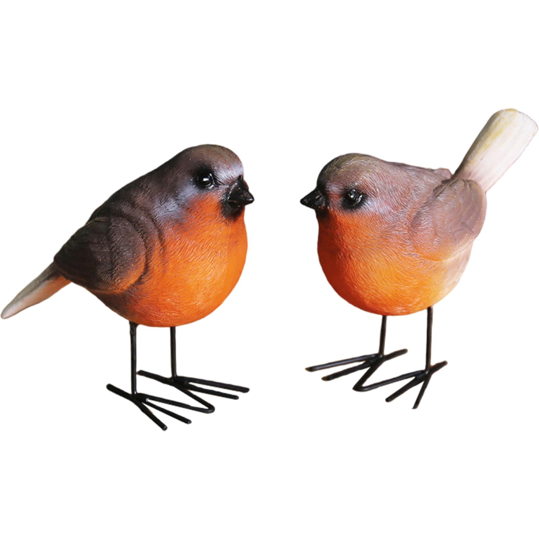 Hperu Resin Bird Figurines Simulation Robin Statue Cute Animal Sculptures Decor for Lawn Garden 2PCS