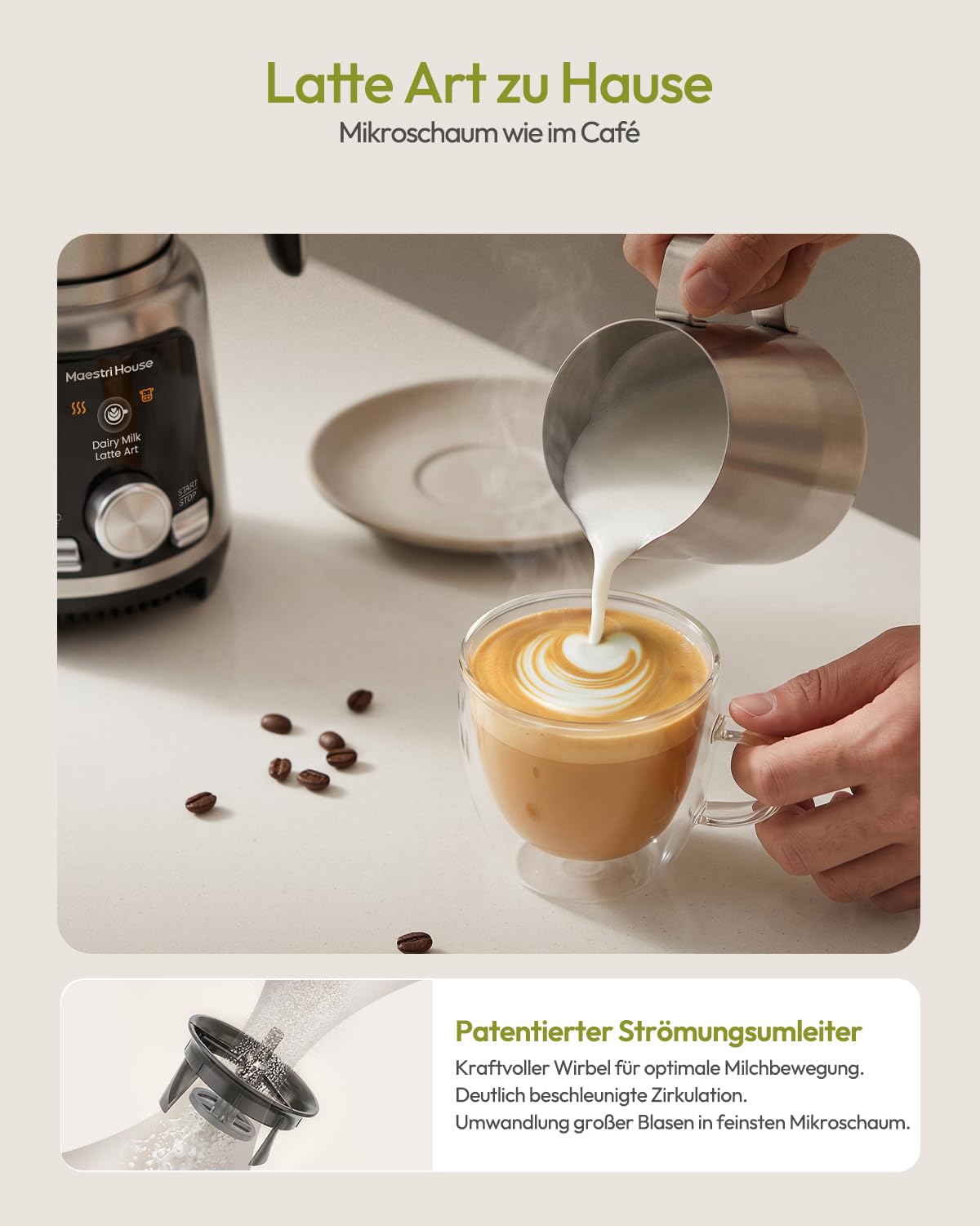 Maestri House IH Milchaufschäumer, 500 ml, geräuscharmer Milchaufschäumer und elektrischer Milchaufschäumer für Kaffee, Cappuccino, Macchiato, Latte Art, spülmaschinenfest, LED-Anzeige, DualFro Ultra
