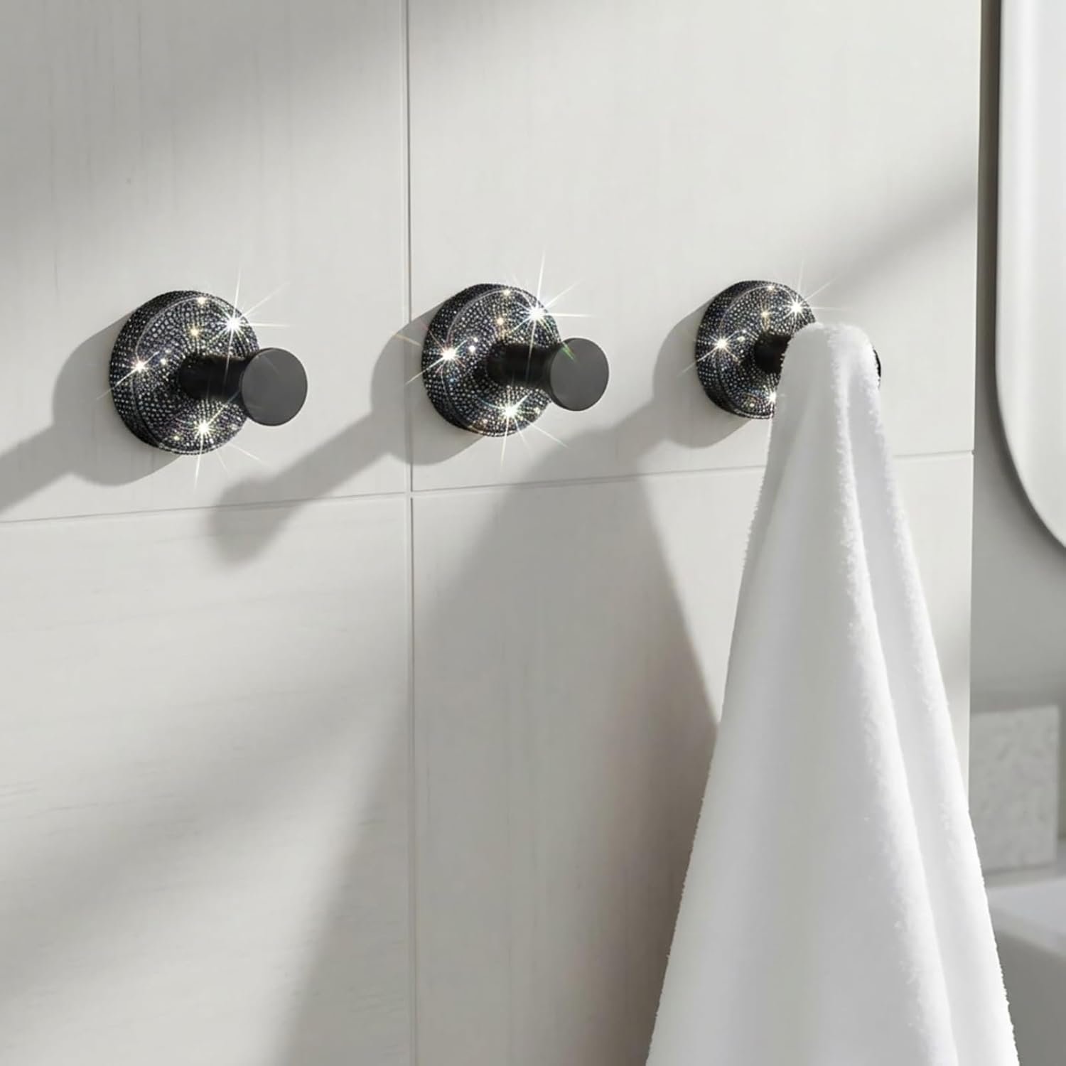 4 Pcs Glitter Rhinestones Coat Hook Bathroom Decorative Bling Hooks for Shower Wall Mounted Metal Hook Towel Hooks for Shower Glass Door Accessories