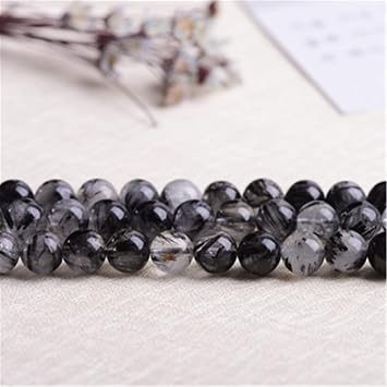 6mm Grade AA Natural Black Rutilated Quartz Beads, Natural Stone Beads, Crystal Beads, Round Beads HFJ2 6mm
