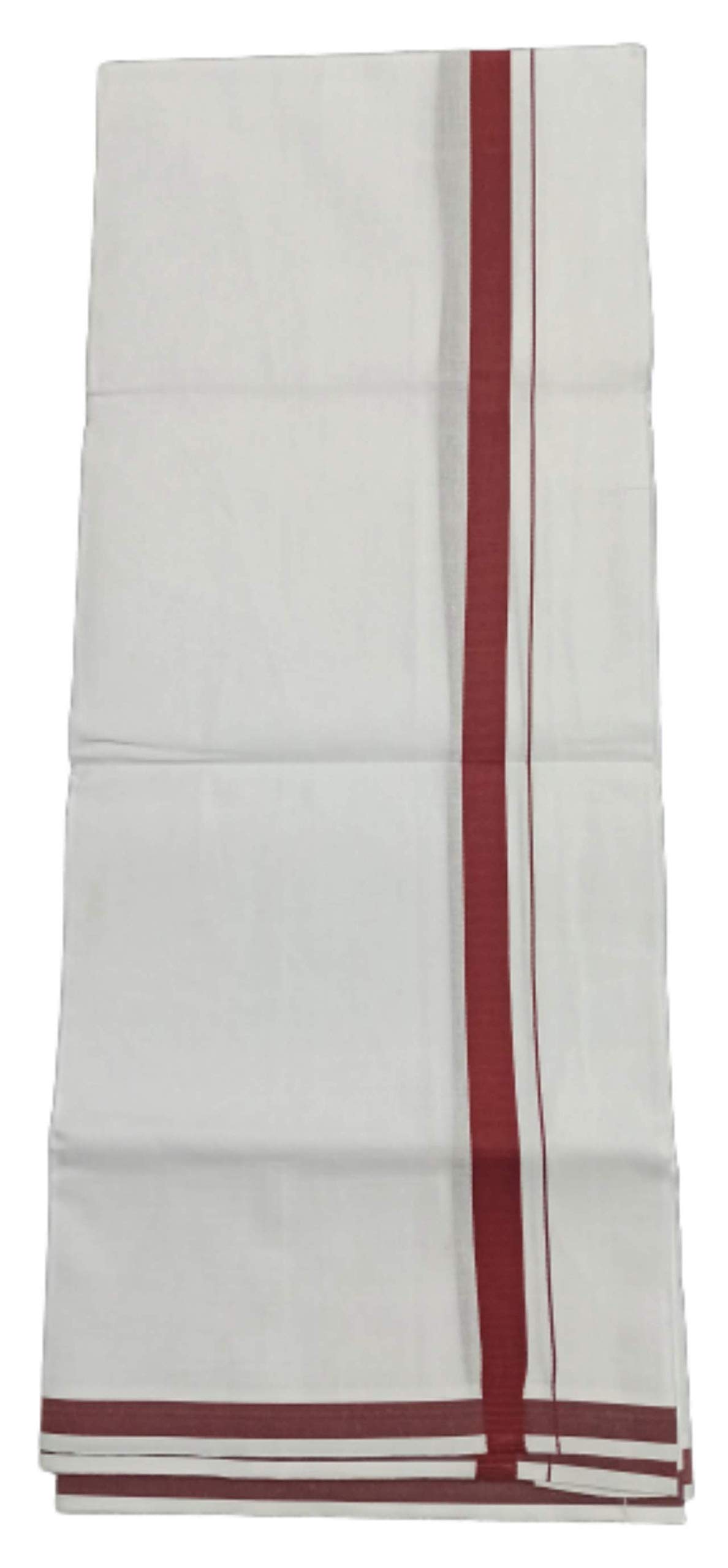 smt Traditional Men's Cotton Single Dhoti with Maroon Border.(White, Free Size)-picture-17