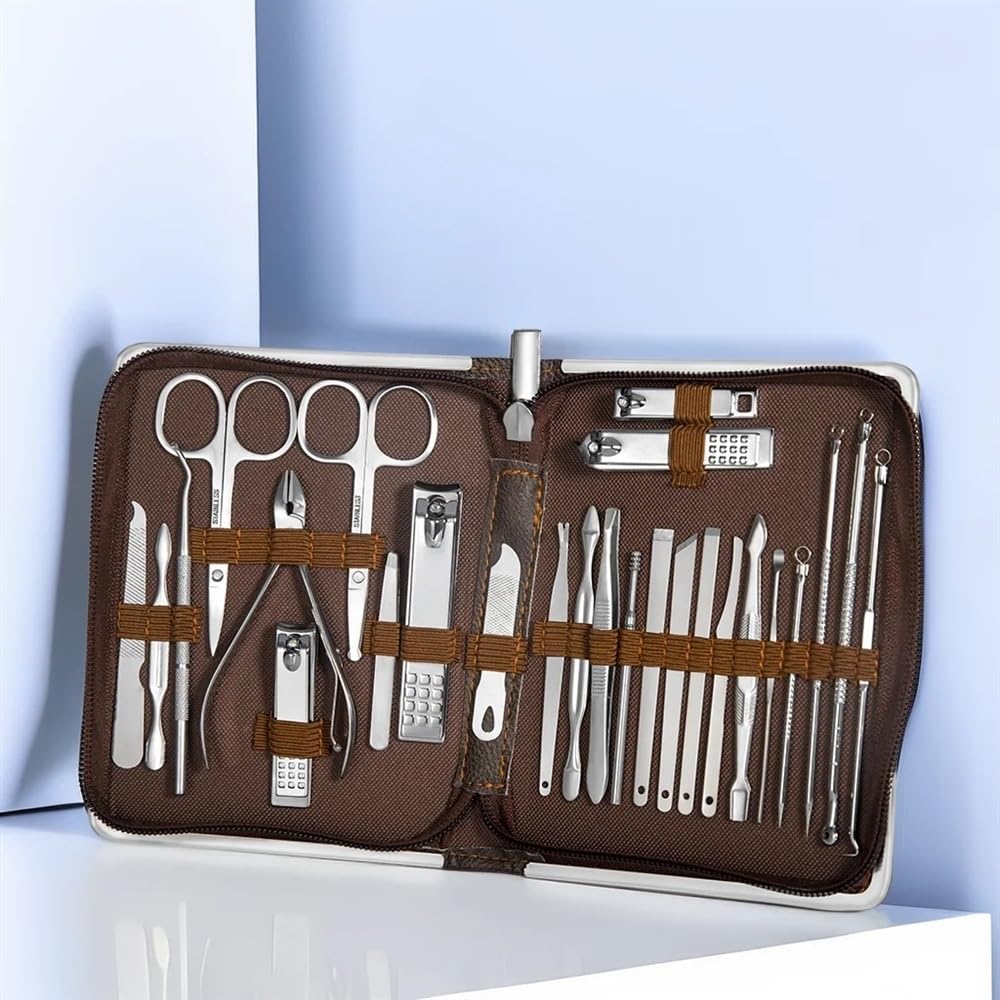 26-częściowy zestaw obcinaczy do paznokci do manicure i pedicure ze stali nierdzewnej z trymerem bokserskim, do manicure i pedicure (brązowy)