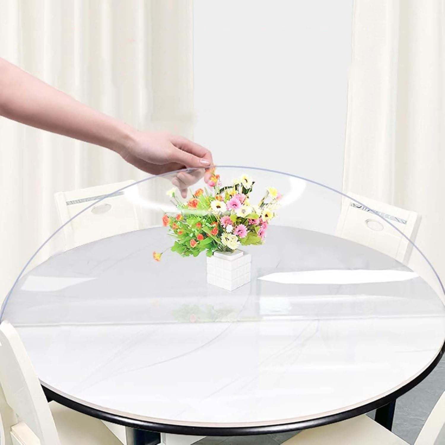 Ffsaacol Thick Transparent Plastic Desk Cover, Waterproof PVC Tablecloth Transparency: 99%, Clear Plastic Table Cover Wipeable, for Kitchen, Dresser, Writing Desk 3mm, 150cm/59in