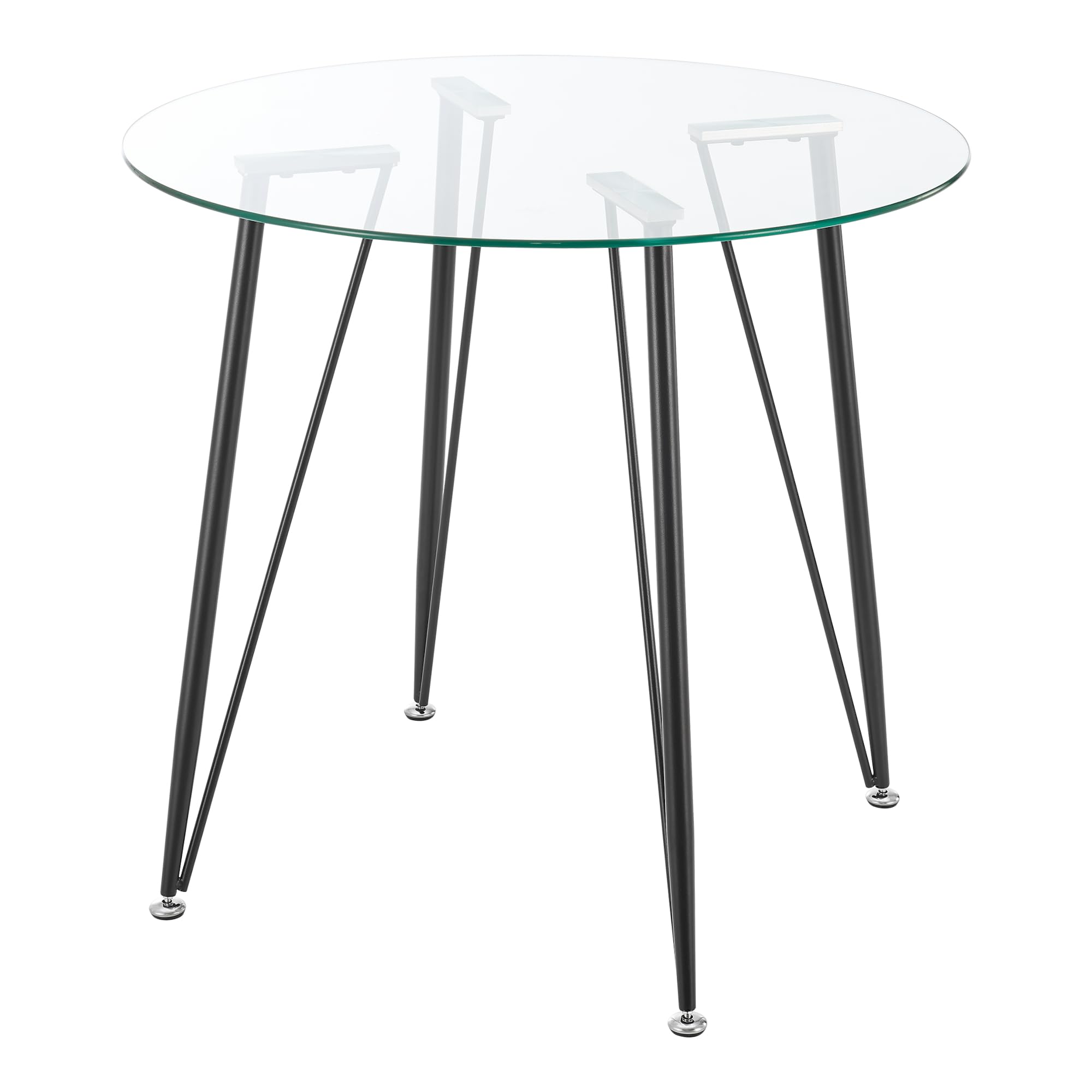 [en.casa] Table Ronde en Verre pour Salle à Manger Petite Table Stylée pour Salon Cuisine Chambre Bureau Café Verre Trempé Acier Laqué 72 x 80 cm Transparent Noir