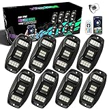 SUNPIE 8 Pods Triple Angle RGBW LED Rock Lights High Power Aluminium Metal Underglow Lights Wheel Well Lights with Phone App Remote Control Voice Mode Music Mode for Off Road Truck SUV ATV UTV Boats