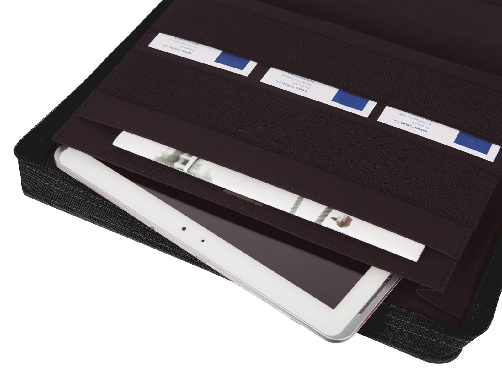 Finocam - Portadocumenti A4 SERIE 00- Nero | Portadocumenti in Poliestere | Cartella con Cerniera - Portapenna e tasca interna per tablet | Dotato di blocco note