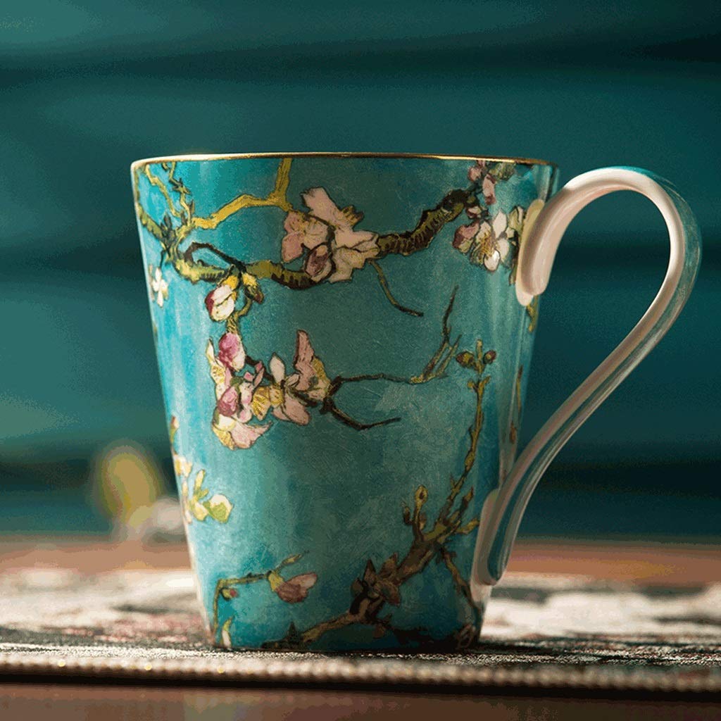 Kaffee Tasse Vintage Amerikanische Tasse Set, Große Keramik 430Ml, Bedruckte Tasse Getränk Tasse 1/4/6 Pcs/Gold, Weiß/430Ml