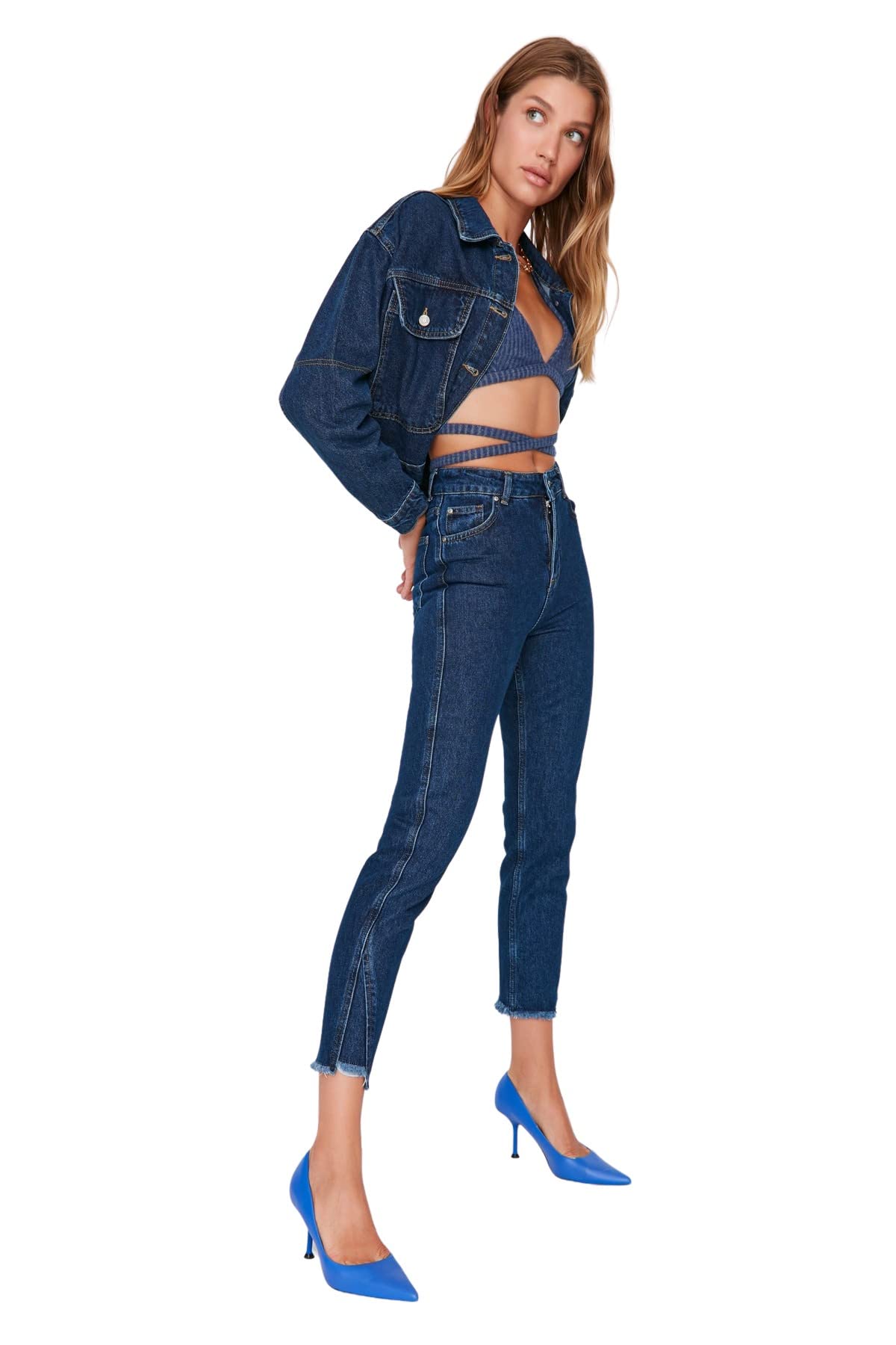 Trendyol Women High Waist Straight Leg Mom Jeans Blue