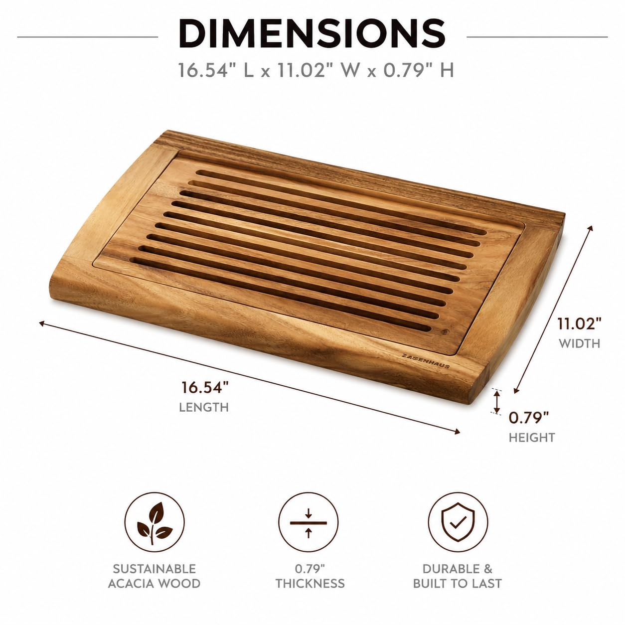 Zassenhaus 55405 - Tagliere per pane, in legno di acacia, 42 x 28 x 2 cm