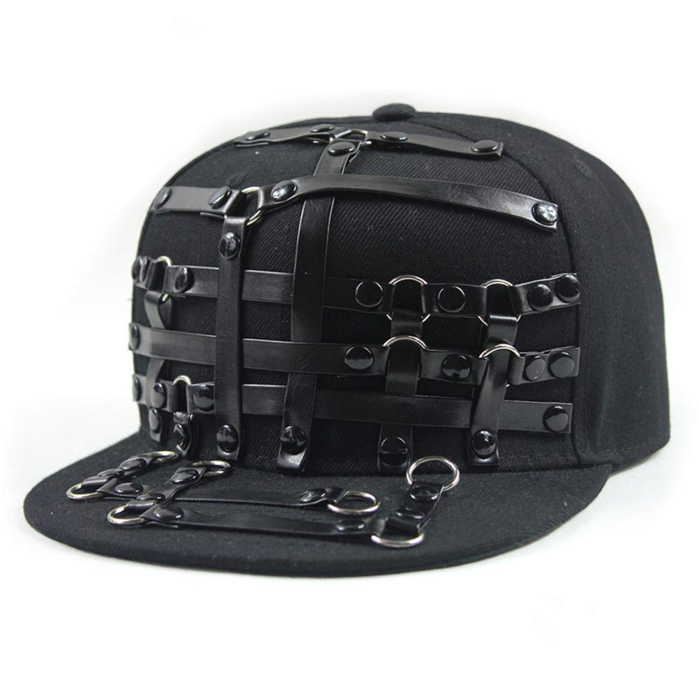 Men's Punk 3D Metal-Stud Cap Adjustable Flat Snapback Baseball-Cap Hat Black