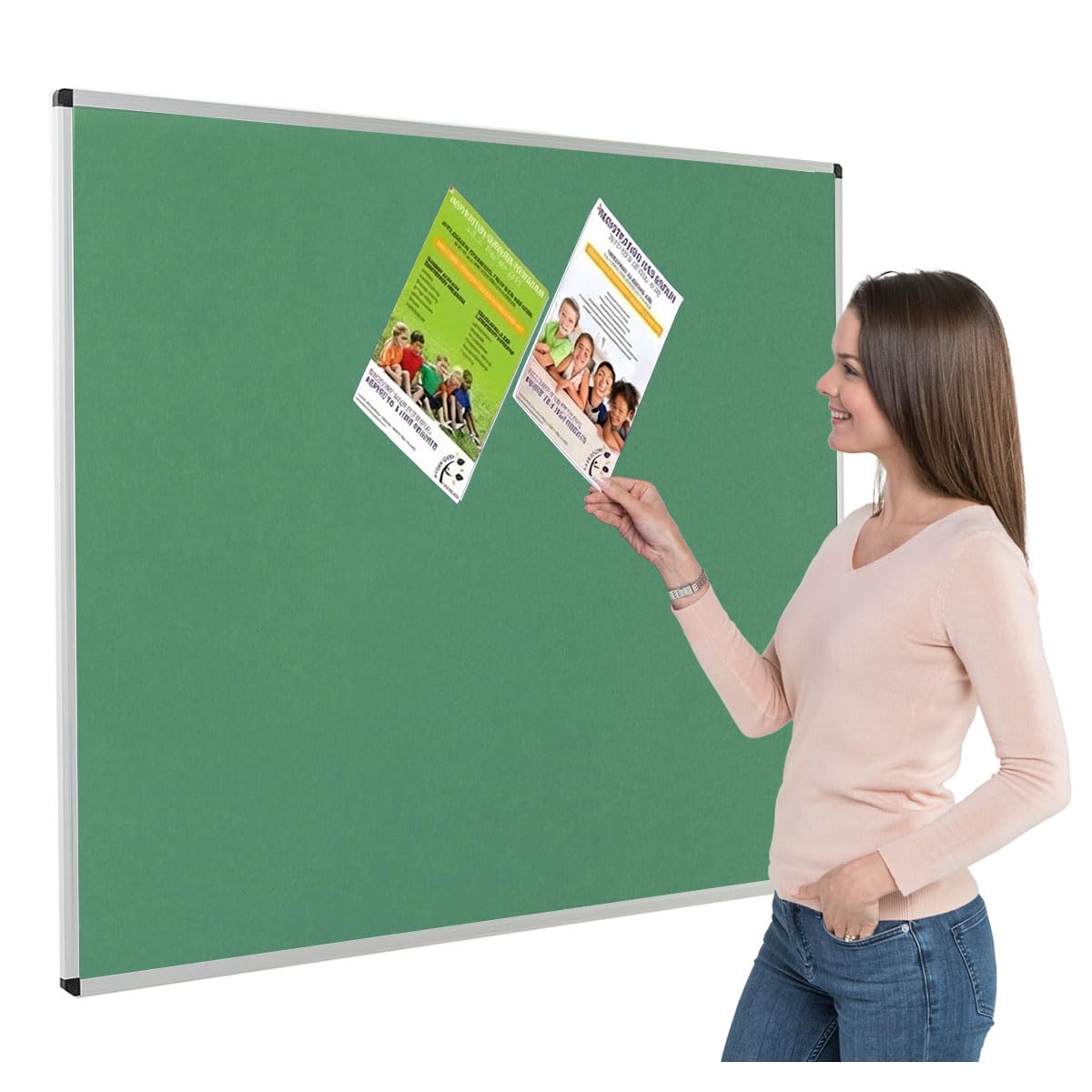 Metroplan Fire-Retardant Aluminium Frame Noticeboard, 120 x 150 cm, Green Pinboard, Wall-Mounted, 12 Colour Options - Ideal for Office, Classroom, Notice Displays