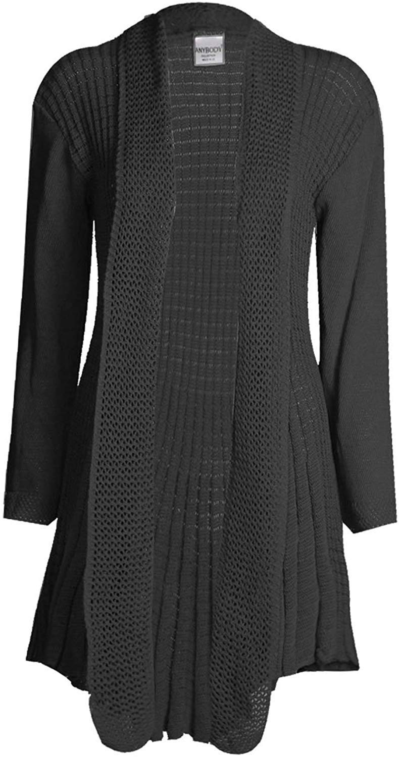 GirlzWalk@Womens Long Sleeves Plain Crochet Knitted Waterfall Cardigan Sweater (Charcoal, XL/UK 16-18)