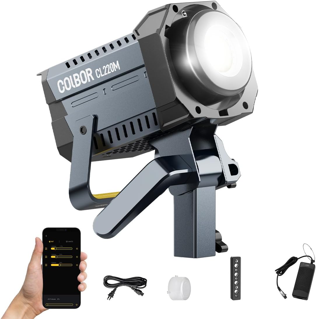 Video Light, COLBOR CL220M Lite 220W Continuous Lighting 5600K Daylight CRI96+ 10,800Lux@1m COB Light with Bowens Mount, Video-Light-Studio-LED-Photography【Bag and Reflector NOT included】 Video Light, COLBOR CL220M Lite 220W Continuous Lighting 5600K Daylight CRI96+ 10,800Lux@1m COB Light with Bowens Mount, Video-Light-Studio-LED-Photography【Bag and Reflector NOT included】