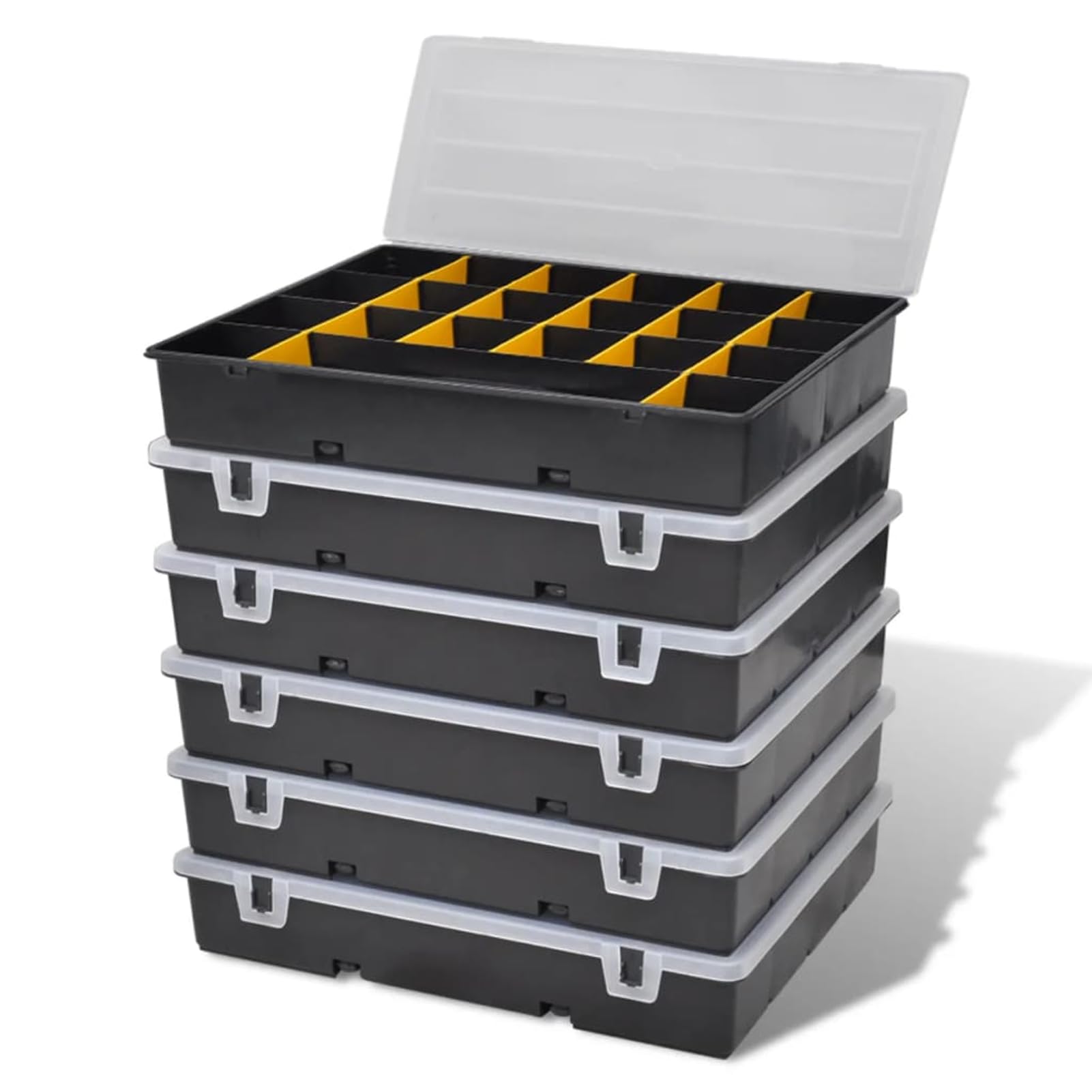 Sortimentsboxen 6 Stk, Werkzeugzubehör Aufbewahrung mit 21 Fächern, Polypropylen Sortierboxen für Kleinteile Organisation und Werkzeuge Lagerung