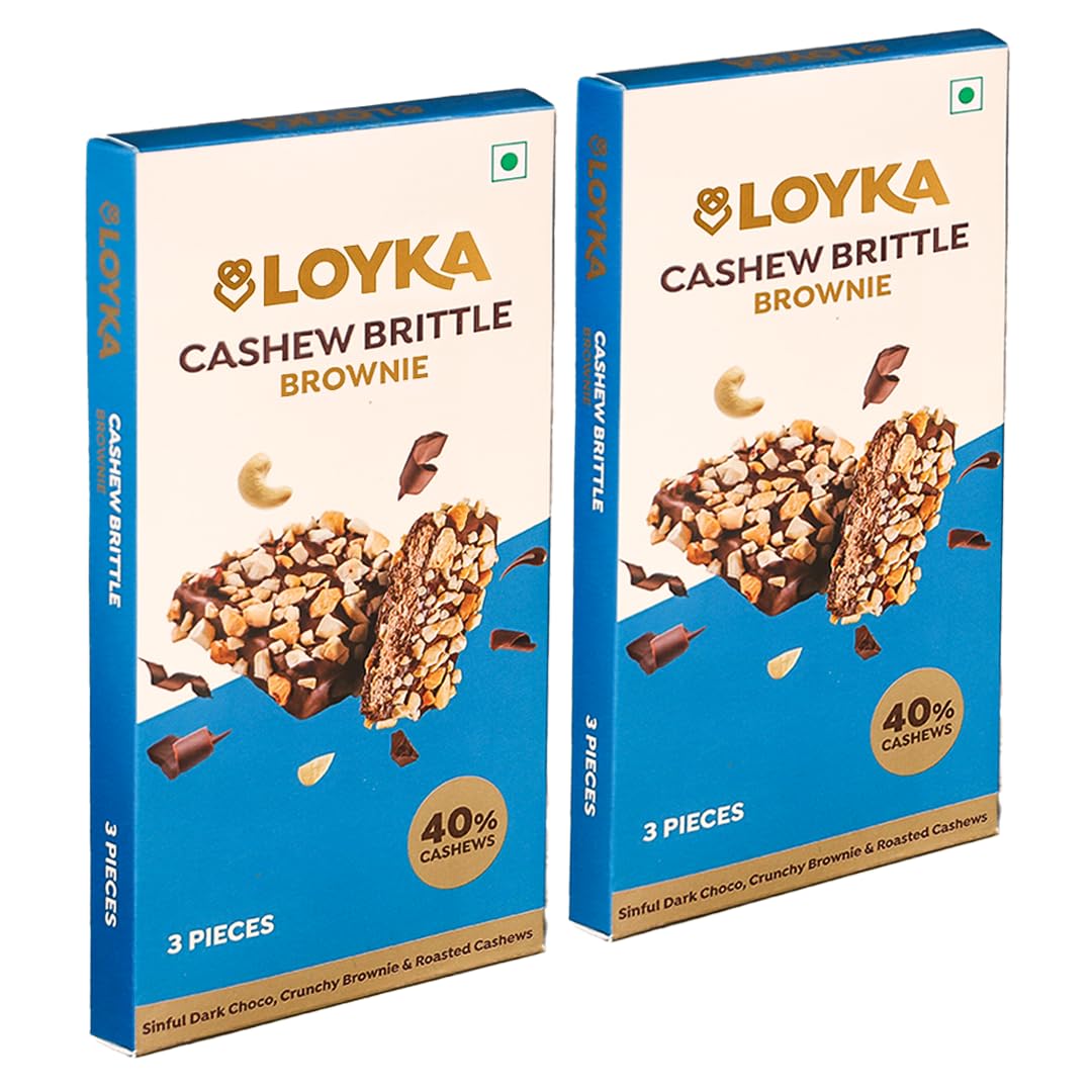 Almond Brittle Cashew Brownie Choco Box - 3 pcs X 2 | Chocolate Gift Hamper |Chocolate & Nut Dry fruit Delicacy |Roasted California Almond (40%), Dark Choco & Salted Caramel | 87 gram