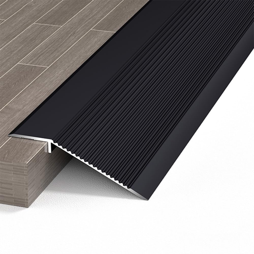 Luysmengeu Black 35.4In Floor Transition Strip Flooring Transitions Aluminum Threshold Ramp, Kitchen Bedroom Bathroom Door Floor Reducer Gap Covering Joining Strip