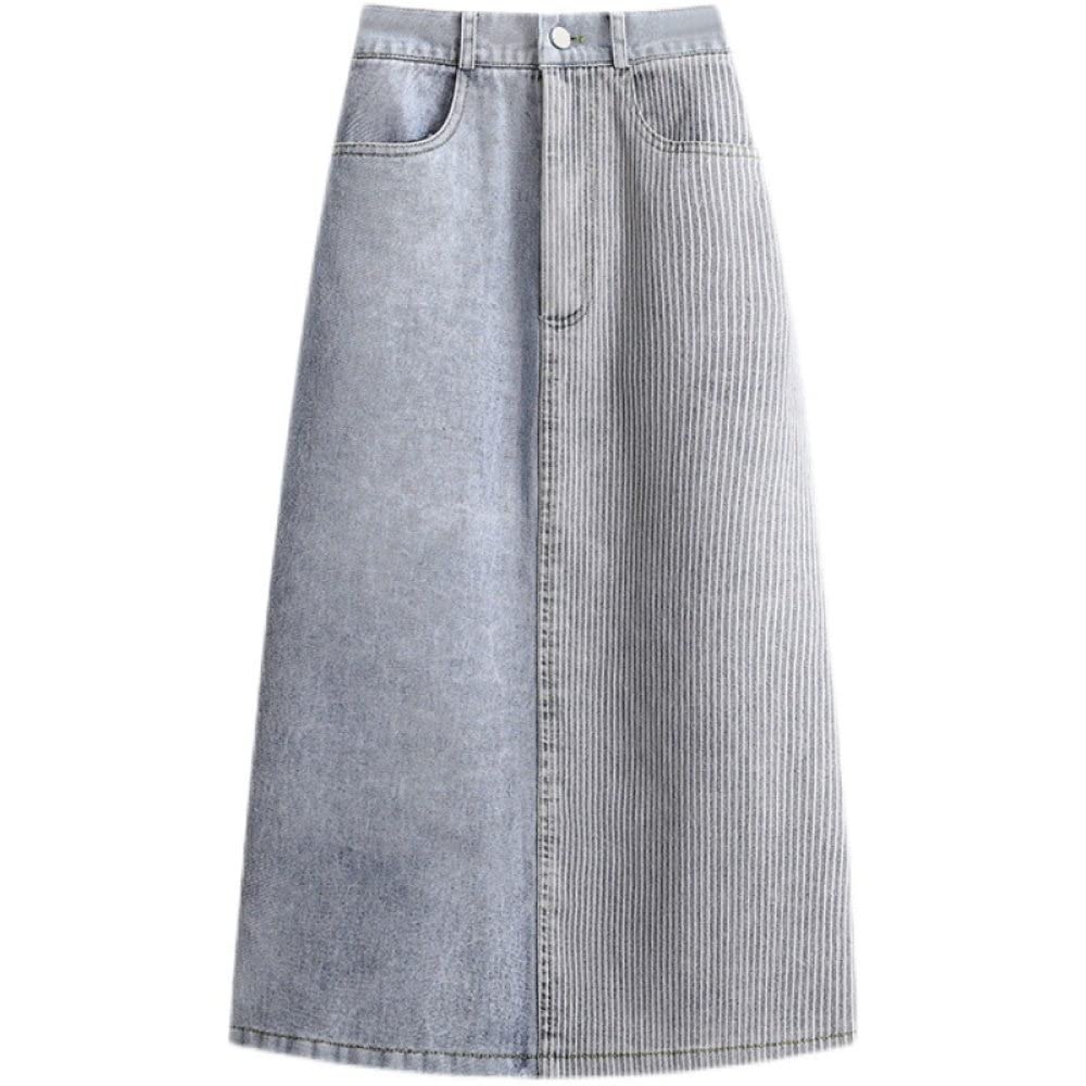 Rock Damen,Damen Maxirock Blau Elastischer High Waist Splicing Jeansrock Mit Schlitz Mit Taschen Reißverschluss A-Linie Hochwertige Mode Lange Röcke Für Mädchen Damen,L