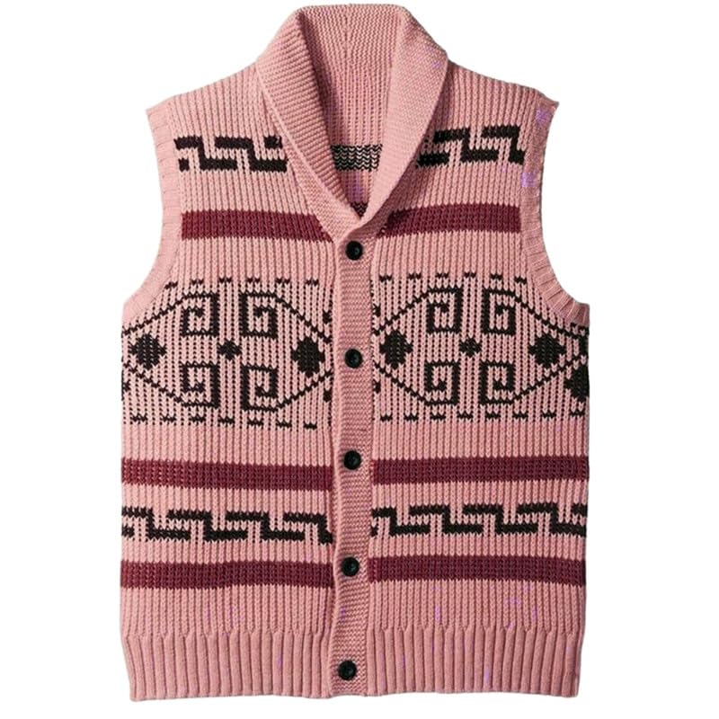 Men's Retro Knitted Sleeveless Waistcoat with V-Neck and Buttoned Front-image-40
