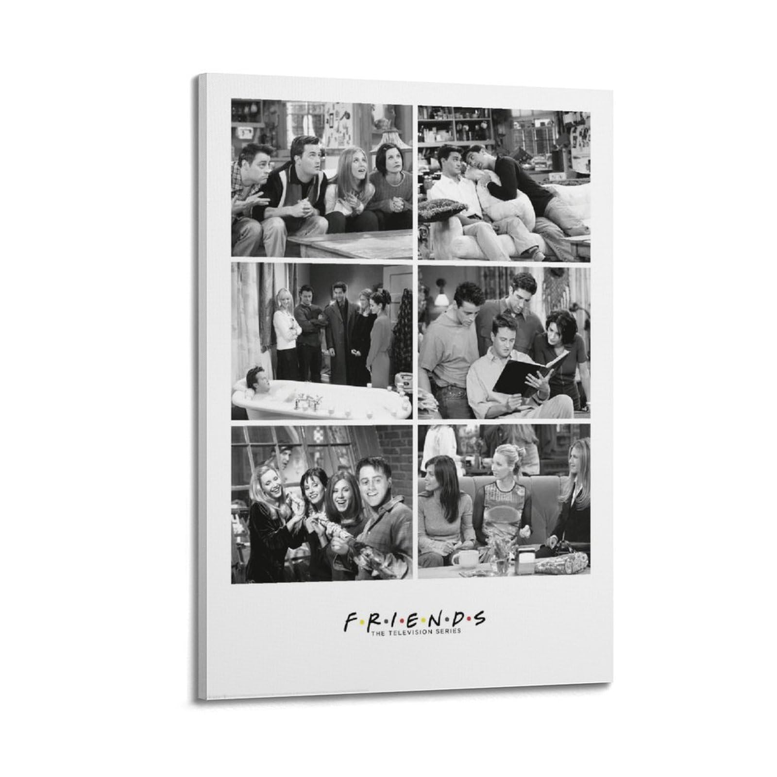 Un poster in bianco e nero con sei pannelli che mostrano il cast principale della serie TV Friends in varie scene poster pittura decorativa poster da parete su tela e stampa artistica moderna camera