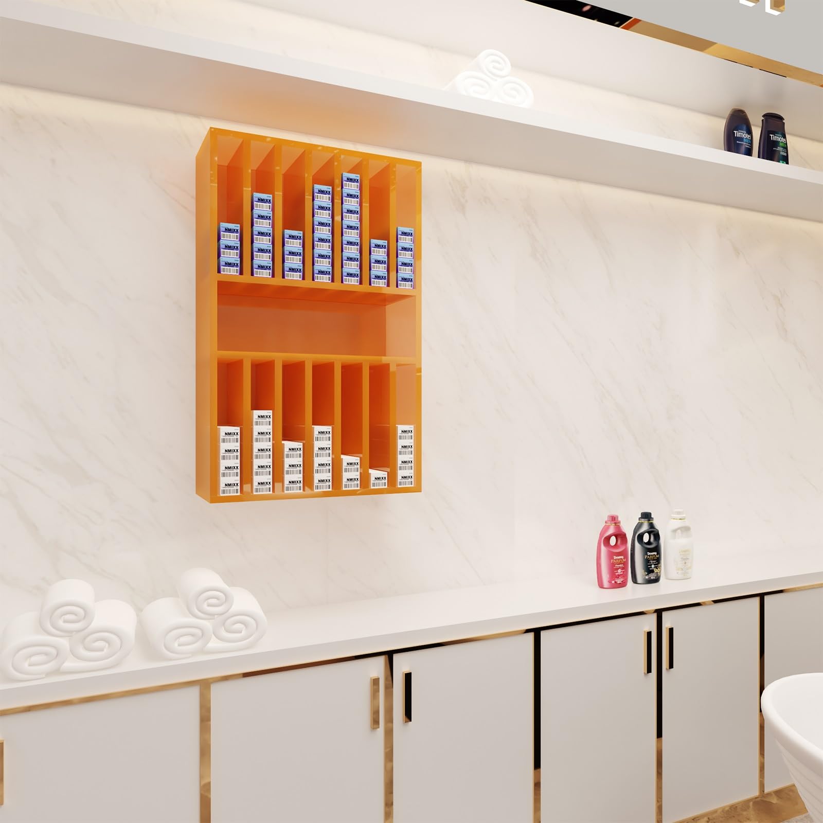 Stojak na Kosmetyki do Włosów, 2 Poziomowy Stojak na Kosmetyki do Włosów, ścienny Stojak na Kosmetyki do Włosów, do Salonu Kosmetycznego, Domowego Spa(White,80x20x110cm/32x8x43in)