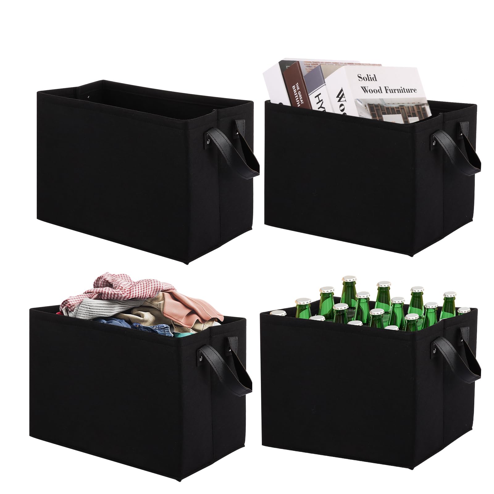 VIDETOL 4 Pcs Storage Bins Clothes Storage Boxes, Storages Baskets for Shelves, Fabric Storages box for Living Room, Bedroom, Black Storages Basket for Toys, Towels, 33 x 23 x 20cm