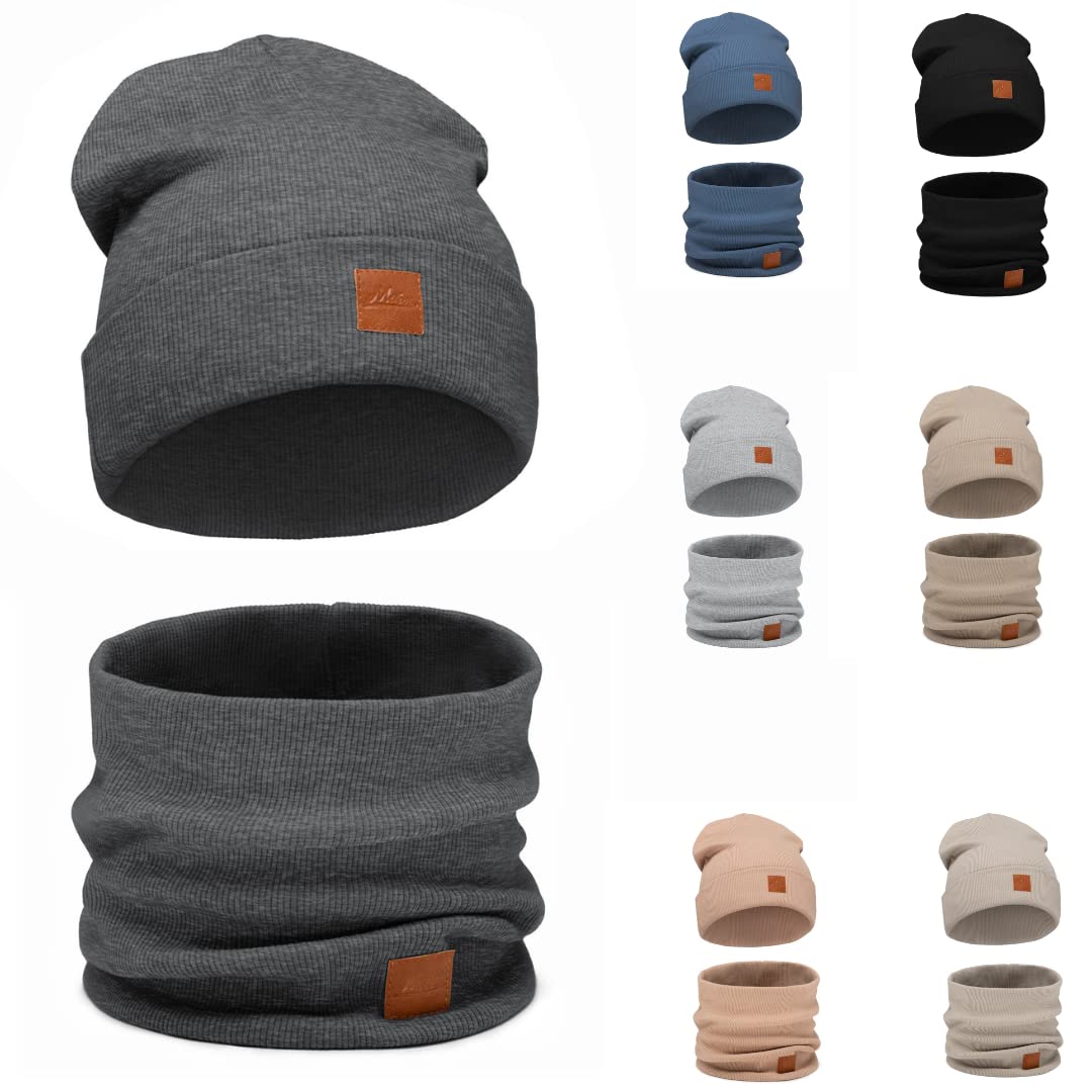 Mikos * Damska czapka i pętla bawełniana długa czapka beanie z pętlą szalika jesień zima wspaniała ciepła, rozciągliwa elastyczna czapka zimowa dla chłopców i dziewcząt Streetwear 703
