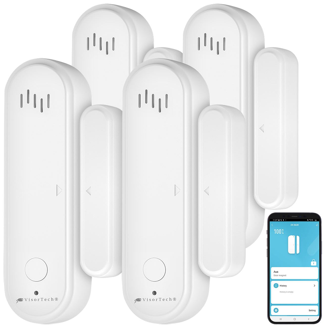 VisorTech Fenstersensoren Alexa: 4er-Set 2in1-WLAN-Tür- und Fensteralarme, Sirene, App, Sprachsteuerung (Haustüralarme, Tür-Fenster-Kontakt mit Sirene, Klingel)