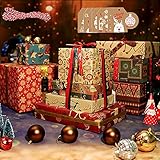 Geschenkpapier Weihnachten 10 Blatt 70x50CM Kraft Weihnachtspapier mit Geschenkanhänger und Packseil.