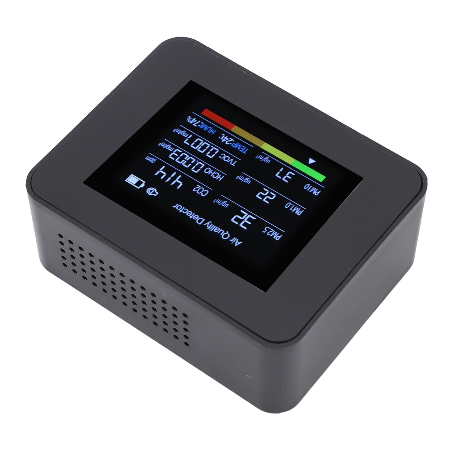 Misuratore di qualità 'aria interna Rilevatore di CO2 8 in 1 Sensore NDIR Rileva PM2.5 PM10 PM1.0 HCHO TVOC Temp Umidità con allarme (Nera)