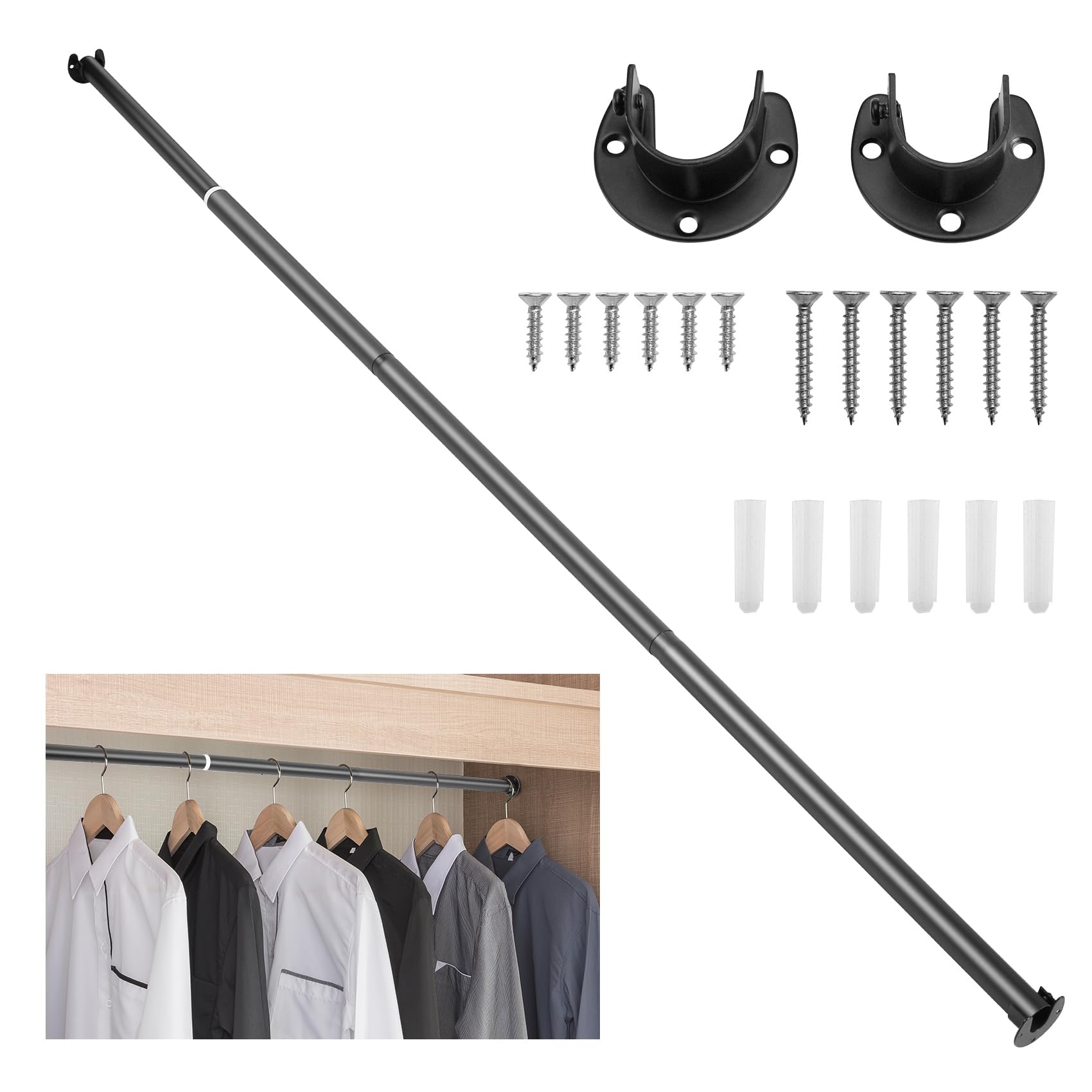 Tringle de penderie extensible et robuste supportant les vêtements lourds