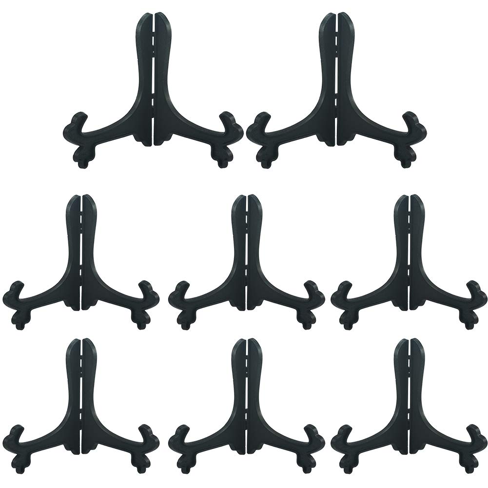 Hetoco8 Pieces 6 inch Black Plastic Easel Plate Stands Holders Picture Easel Display Stand