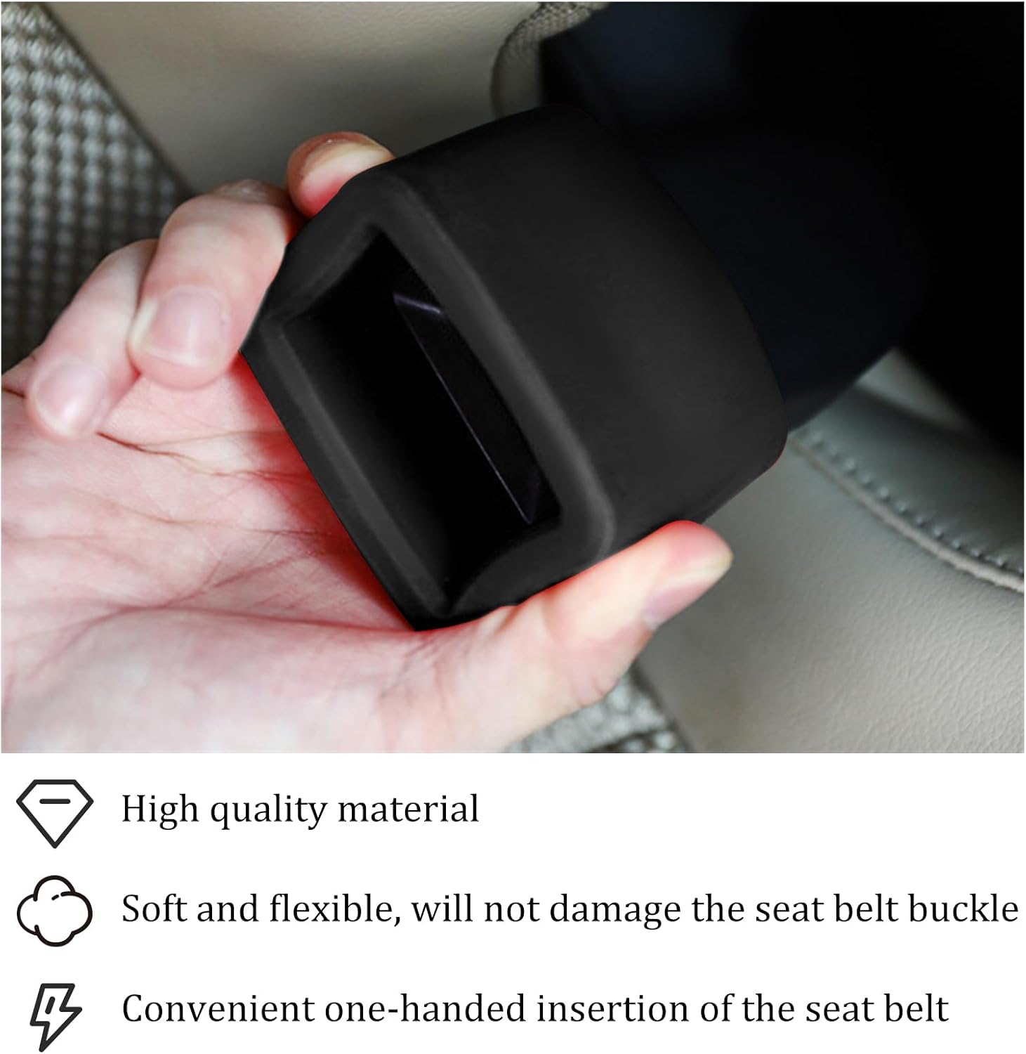 KVAEY 2 PCS Seat Belt Buckle Holder, Silicone Seatbelt Buckle Booster for Rear Seats, Seat Belt Buckle Holder to Make Receptacle Stand Upright for Easy Access, Car Accessories (Black)