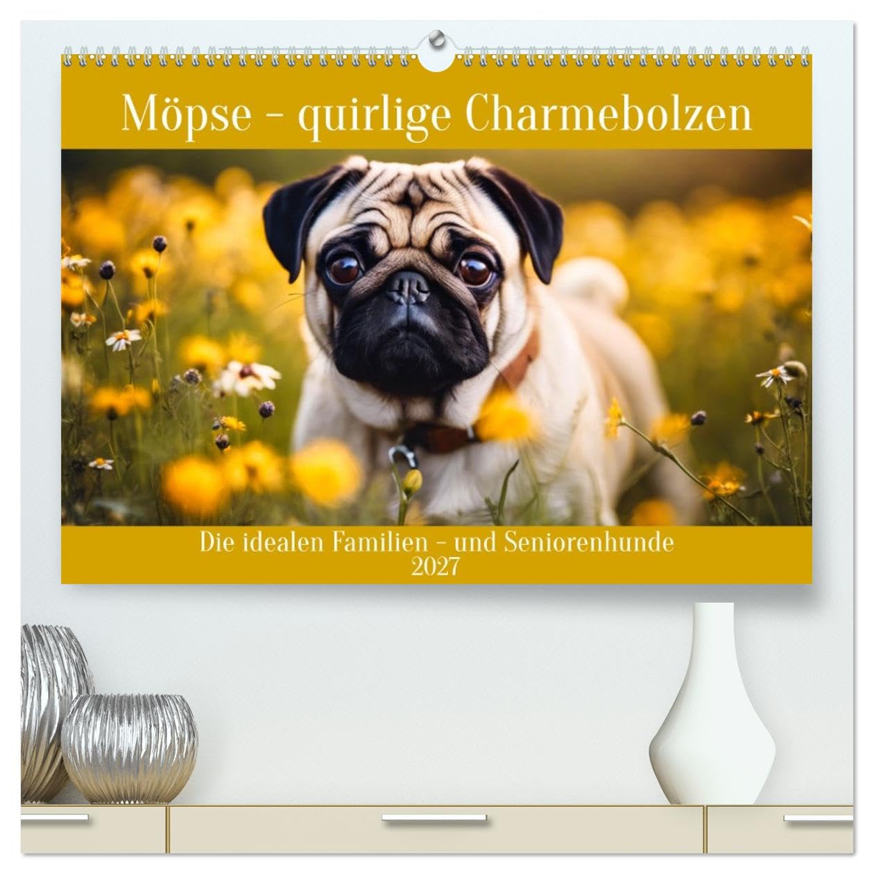 CALVENDO - Möpse - quirlige Charmebolzen (hochwertiger Premium Wandkalender 2027 DIN A2 quer), Kunstdruck in Hochglanz: Die i en Familien - und Seniorenhunde