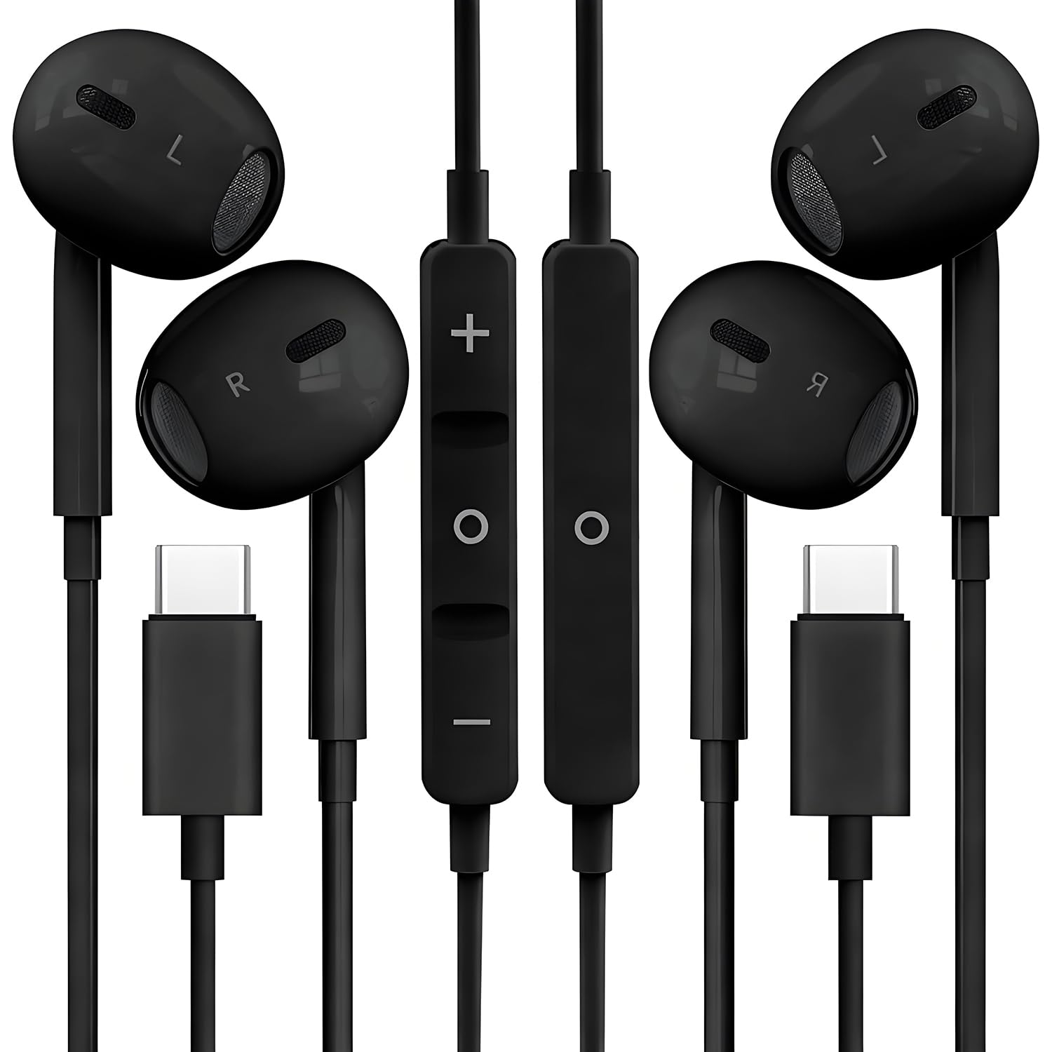 2 Packs USB C Headphones for iPhone 16/15 Phone Earbuds with Microphone & Volume Control HiFi Stereo Type C Earphones for Galaxy S23/S22/S21/S20/Ultra