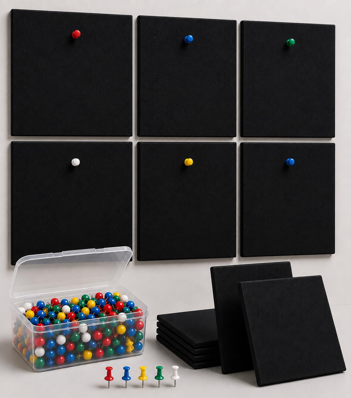 6 Pcs Felt Bulletin Board 30x30 cm Self Adhesive (Black) | Includes 50 Push Pins, Pin Board for Wall, Office Home School Use, Vision & Memo Board, Photo Display-image-37