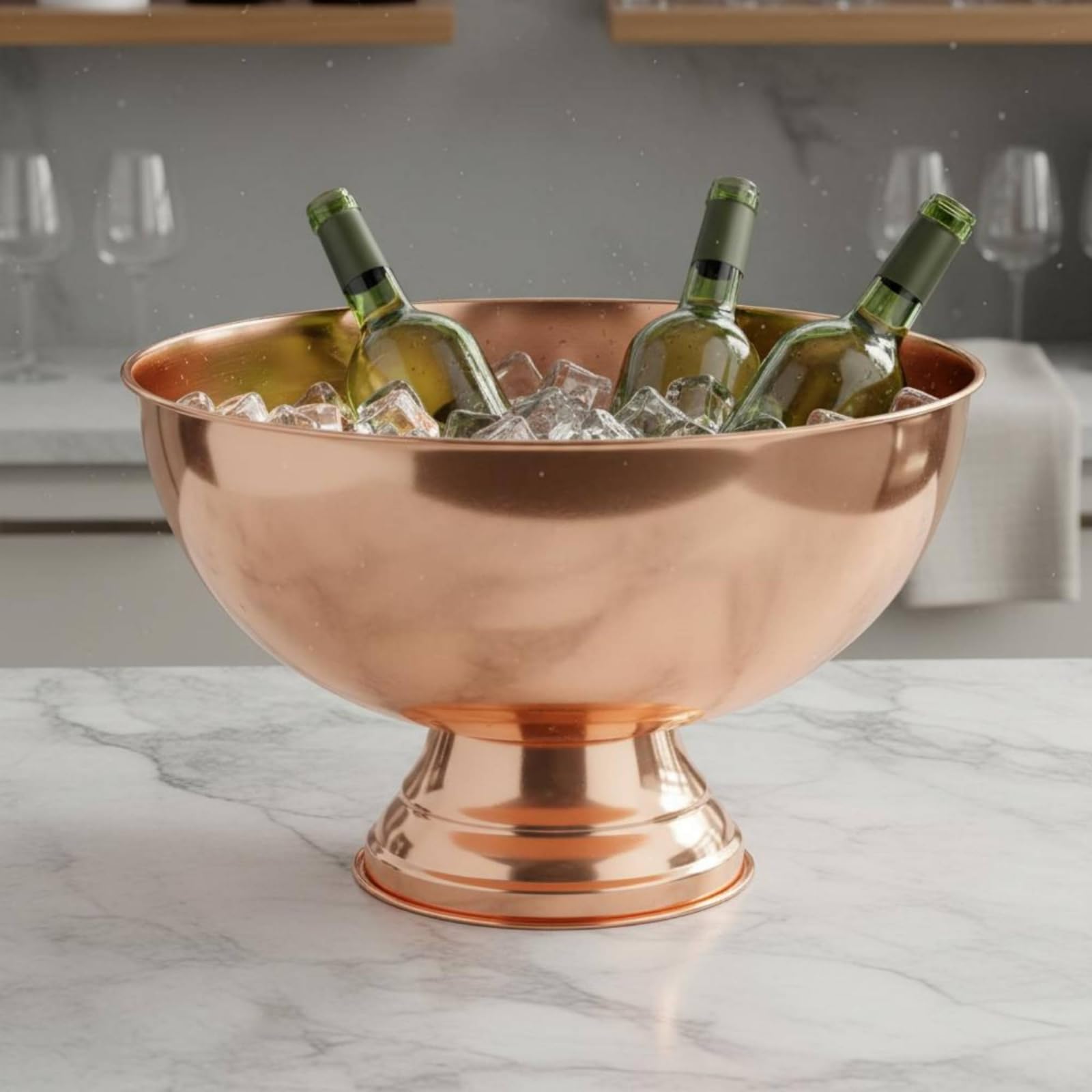 F Fityle Secchiello Champagne Secchiello Ghiaccio Ciotola Vino Catino Birra in Acciaio Inox Finitura Bocca Larga per Bottiglie E Cocktail Base Alta Capienza, Oro Rosa