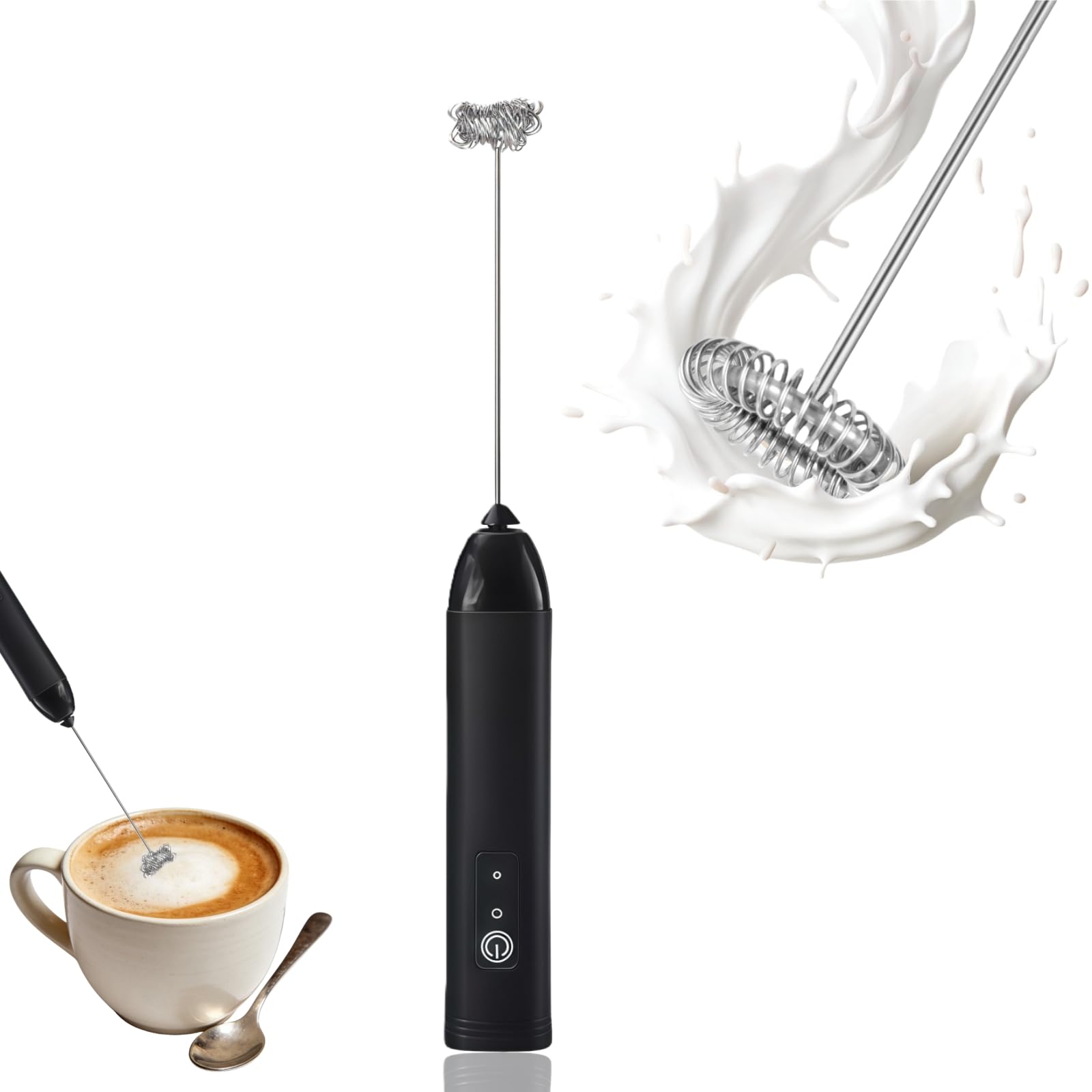Rechargeable Milk Frother Handheld, USB Electric Milk Frother Whisk & Coffee Whisk Frother, Dual-Purpose Handheld Milk Frother Rechargeable for Coffee, Hot Chocolate, Cappuccino, Portable & Convenient