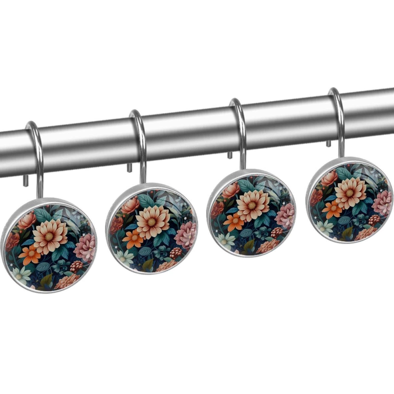 12PCS Multicolored Northern Lights Shower Curtain Hooks - Rustproof Stainless Steel Rings With Crystal Glass - View #3