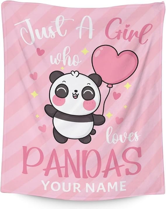 Personalized Panda Blanket Gifts with Name - 40"x50" Cute Throw Blanket for Kids, Adults - Pink Soft Fuzzy Blankets for Couch & Sofa