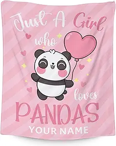 Personalized Panda Blanket Gifts with Name - 40"x50" Cute Throw Blanket for Kids, Adults - Pink Soft Fuzzy Blankets for Couch & Sofa