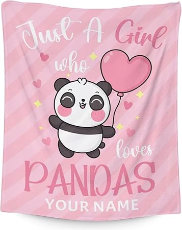 Personalized Panda Blanket Gifts with Name - 40"x50" Cute Throw Blanket for Kids, Adults - Pink Soft Fuzzy Blankets for Couch & Sofa