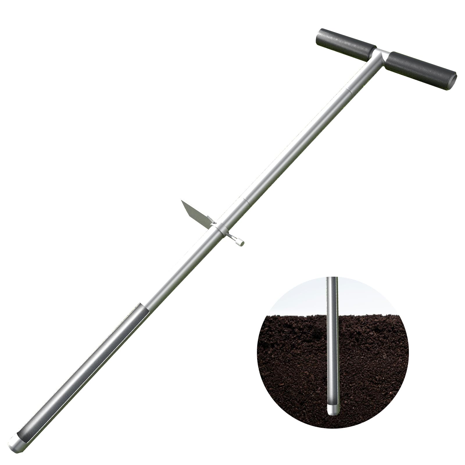 Sonda de muestras de suelo de 91,4 cm, mango en T de acero inoxidable, sondas de suelo para muestras de suelo con pedal y bolsas de muestras reutilizables para granja/agricultura/jardín/césped