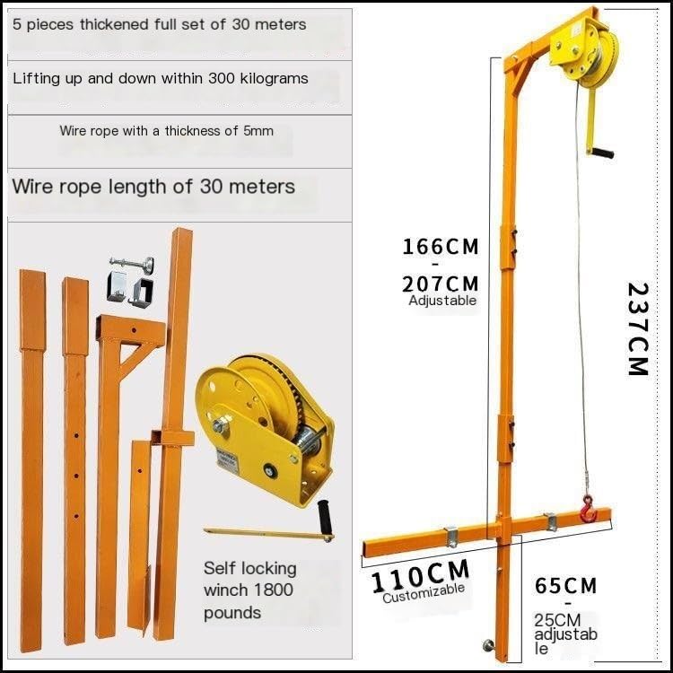 Air-Conditioning Outdoor Unit Hoist, Self-Locking Hand Winch + Bracket, High-Altitude Installation Tool Lift (Color : 5HP Thickened Bracket+10m Winch) (5hp Thickened Bracket+30m Winch)