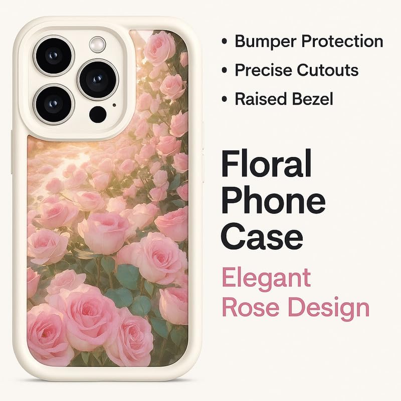 Image of COVERLY White Rose Back Case Cover for iPhone 12 Pro | Hot Pastel Pink Buds Floral Cute Design | Camera Lens Protection | Soft TPU Silicone Fashion Aesthetic Cover for Girls & Women (Multi,Shockproof)