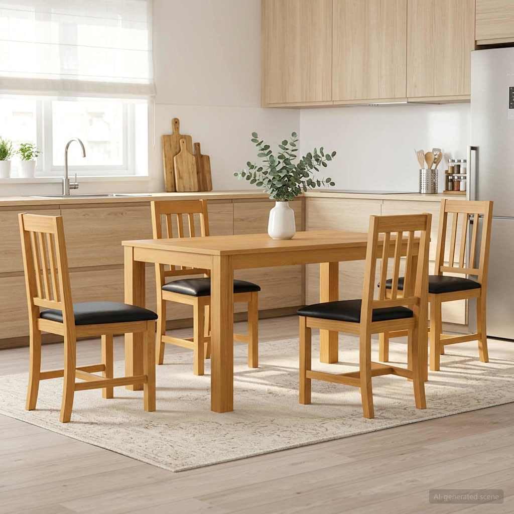 Genérico Conjunto de Comedor 5 uds. Negro Madera de Roble Sólido,Mobiliario,Conjuntos de Muebles,150 x 85 x 75 cm-3430349