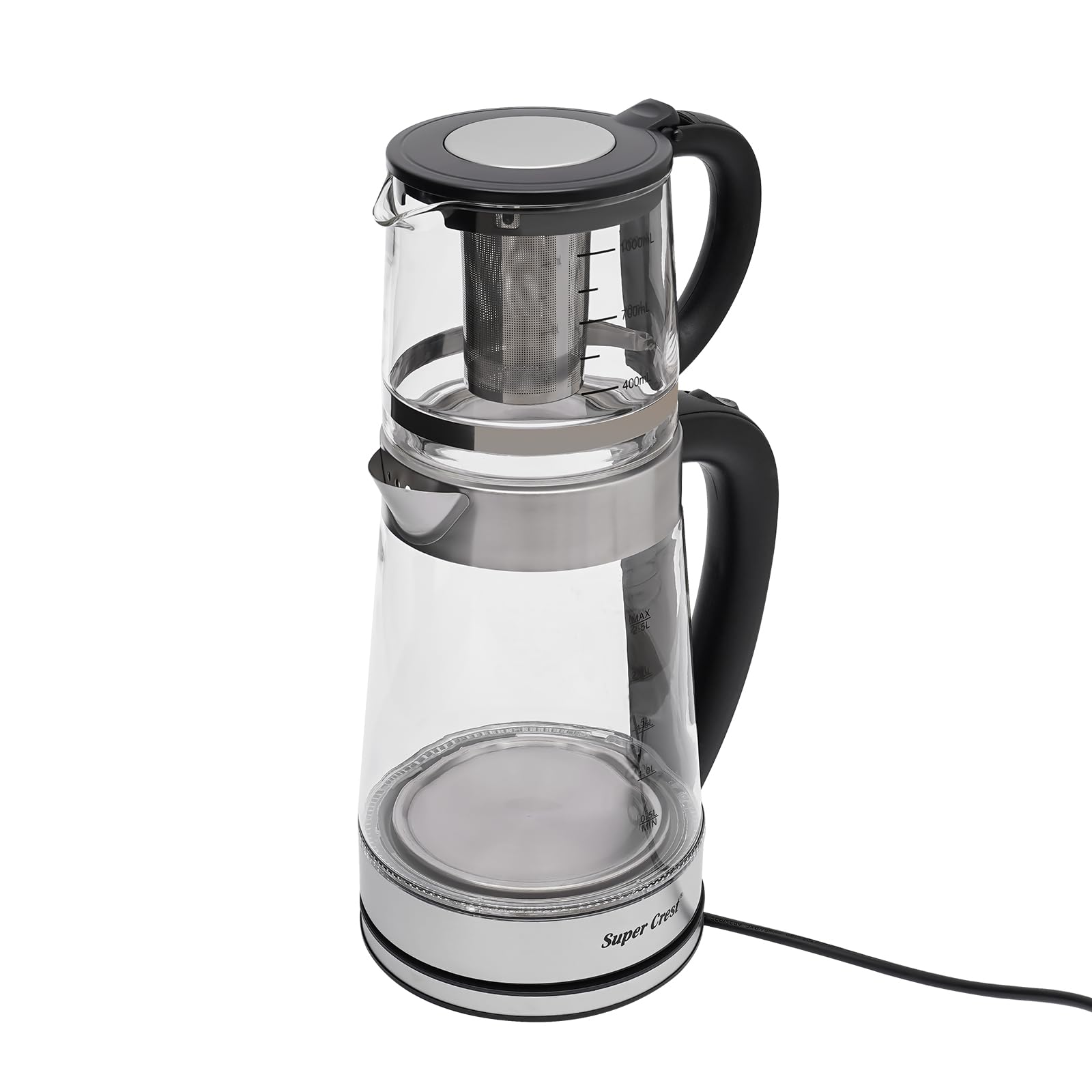 Bouilloire en verre et machine à thé, 2,5 l + 1 l, bouilloire électrique avec 1800 W, design amovible, filtre à thé