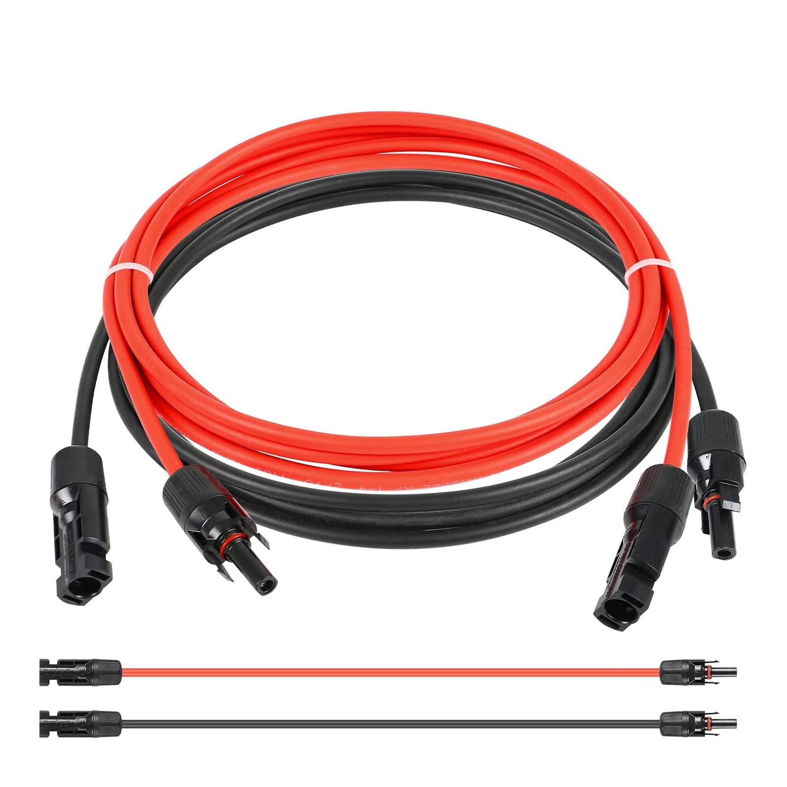 Kabel solarny przedłużacz 2 m, 12 AWG/4 mm², przedłużacz solarny, 1500 V, fotowoltaiczny kabel solarny IP67, wodoszczelny czarny/czerwony (14 AWG -10 m)