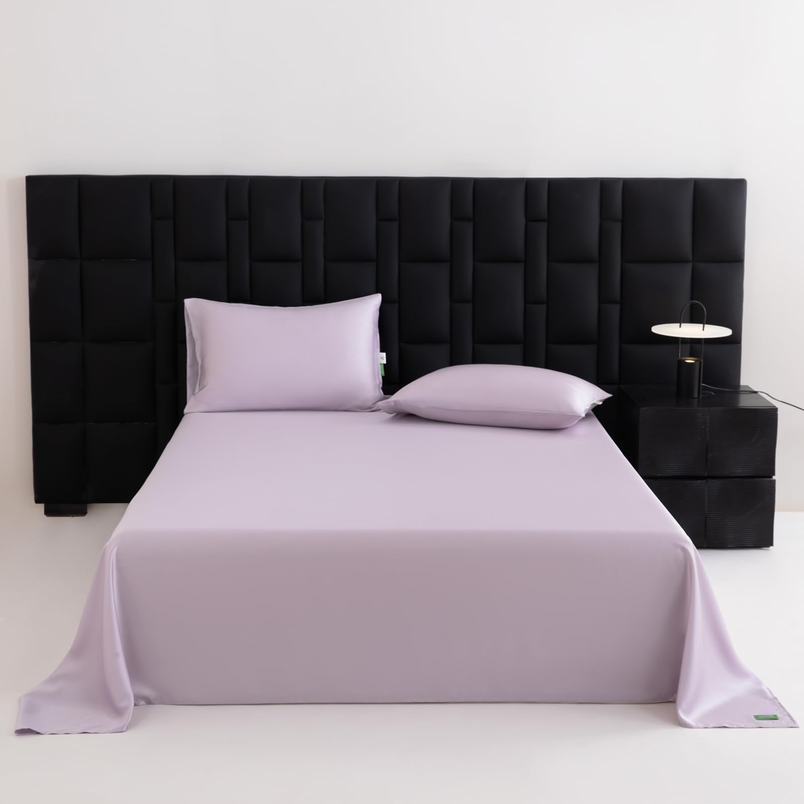 Bettlaken ohne Gummizug 200x235cm Bettlaken für Doppelbetten | Einfarbig,Sommerlaken,Hellviolett,mit 2 x Kissenbezug von 50x75 cm,Pflegeleichtes